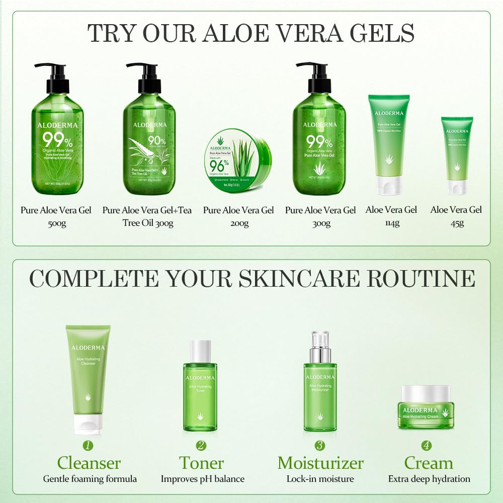 Organic Aloe Vera Gel for Face & Body, 96% Pure Aloe Gel Made within 12 Hours of Harvest, Ideal for Skin, Scalp, & Hair Hydration, Calming Moisturizer for Soothing after Sun Care, 7.05Oz