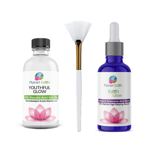 30% Glycolic Acid Skin Chemical Peel Kit with Hyaluronic Acid and 2.5% Retinol Serum and Fan Brush - Clinical Grade for Dark Spot Correcting, Acne Scars, Wrinkles, Fine Lines, Sun Damaged