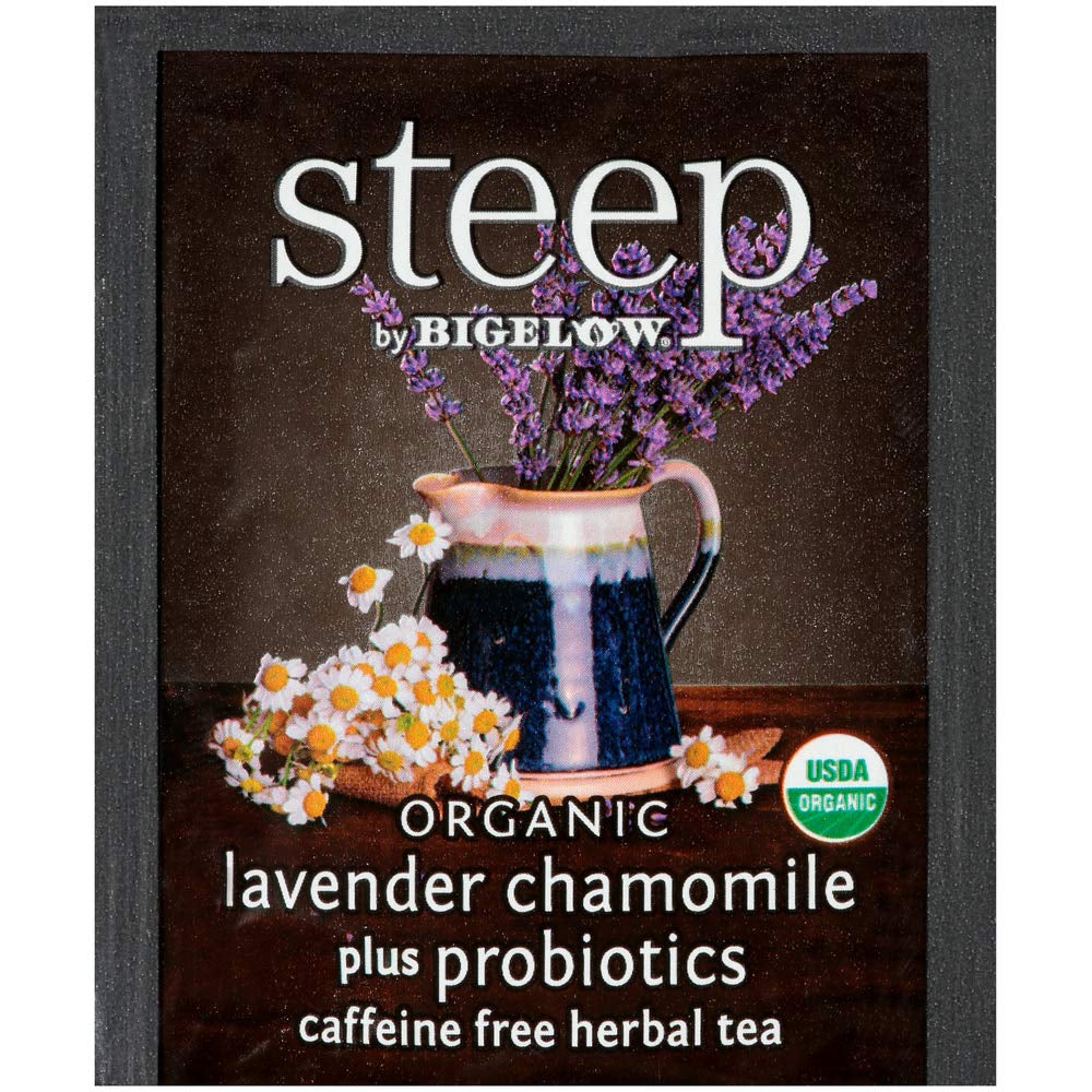 Steep by Bigelow Lavender Chamomile plus Probiotics Herbal Tea, Caffeine Free, 18 Count (Pack of 6), 108 Total Tea Bags