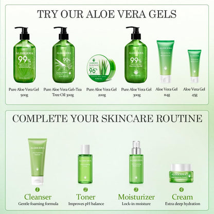 Organic Aloe Vera Gel for Face & Body, 96% Pure Aloe Gel Made within 12 Hours of Harvest, Ideal for Skin, Scalp, & Hair Hydration, Calming Moisturizer for Soothing after Sun Care, 7.05Oz
