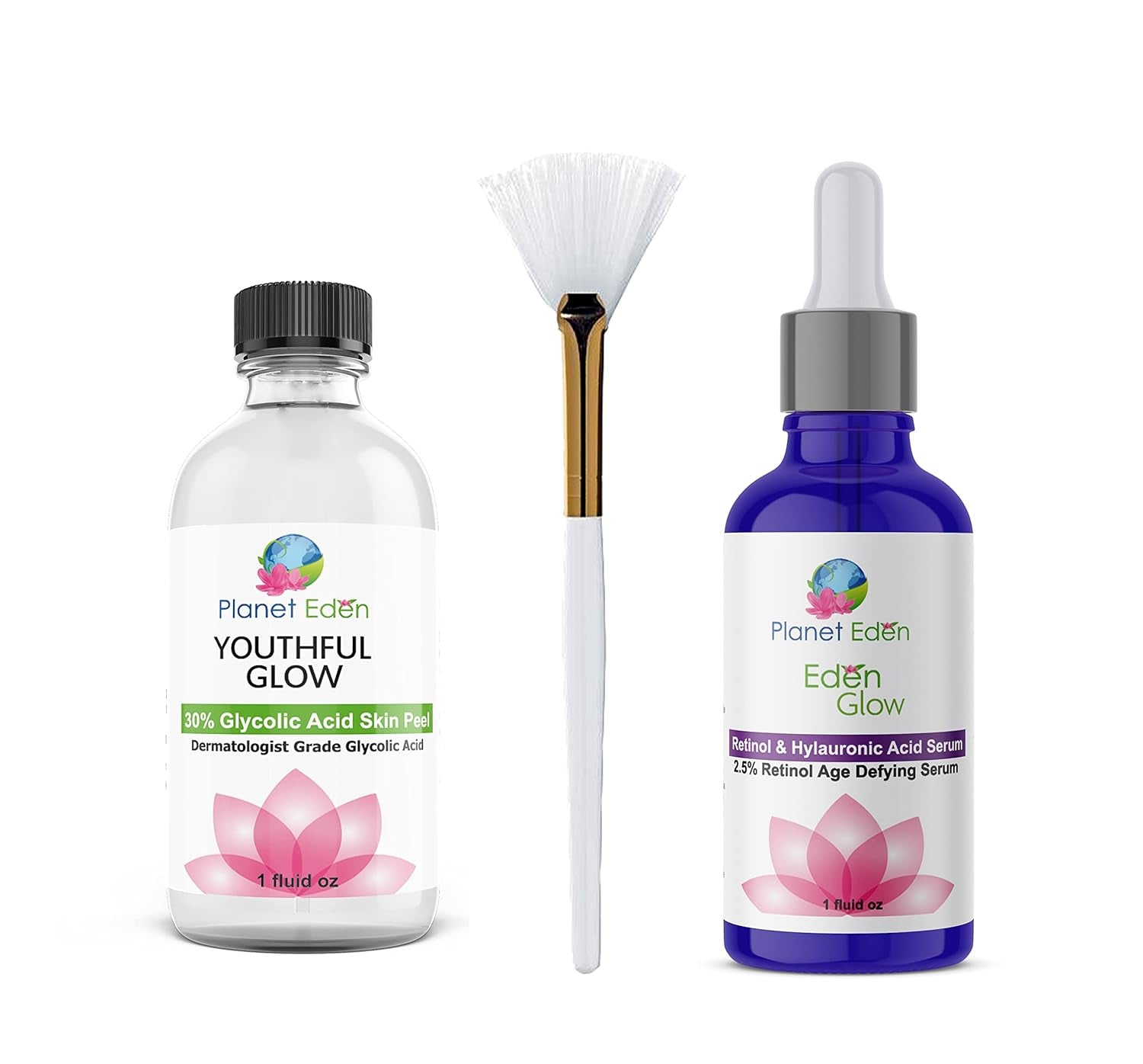 30% Glycolic Acid Skin Chemical Peel Kit with Hyaluronic Acid and 2.5% Retinol Serum and Fan Brush - Clinical Grade for Dark Spot Correcting, Acne Scars, Wrinkles, Fine Lines, Sun Damaged