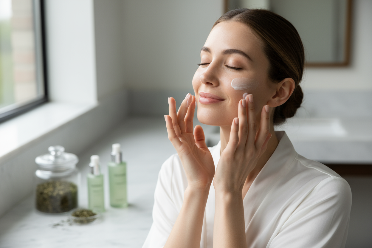 women applying skin cream